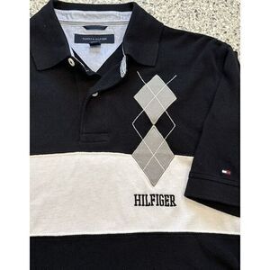 Tommy Hilfiger Polo‎ Shirt Adult Men's Medium Black & White Rugby Preppy Casual